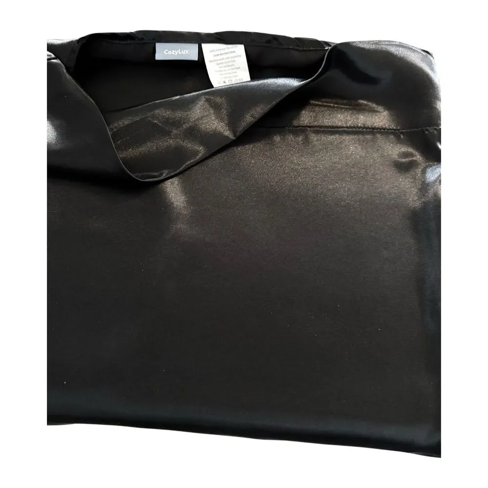 CozyLux Standard Pillowcase 20” X 26”  100% Microfiber Satin Black Pack of 2